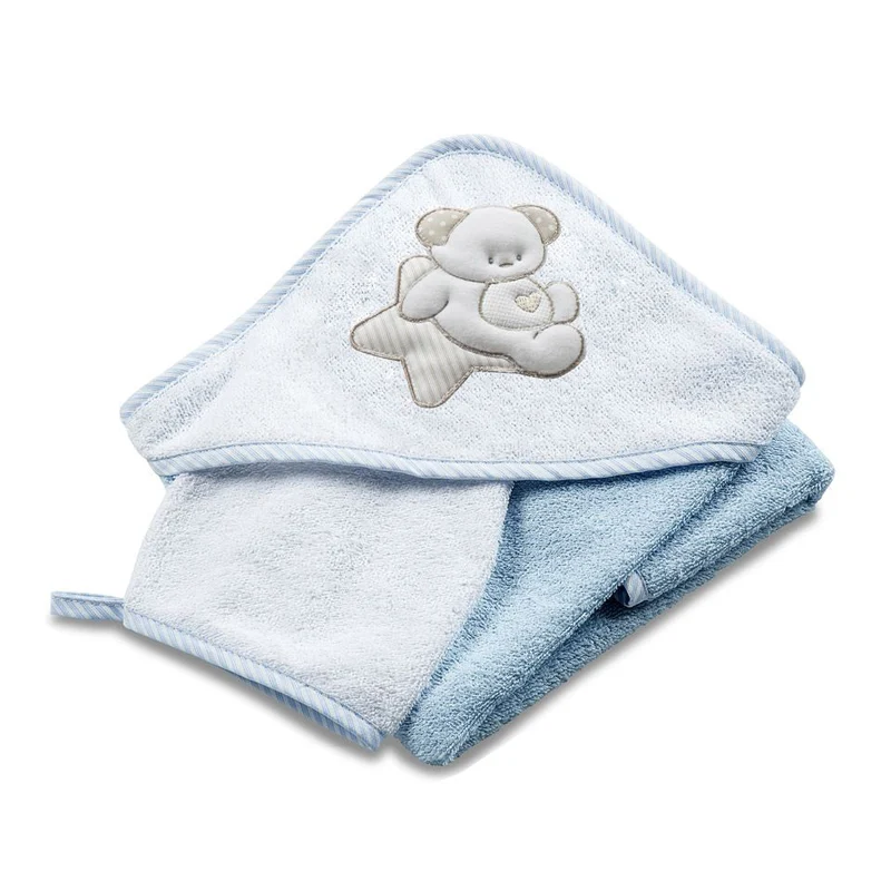 Asciugamano Accappatoio per Neonati 75x75x1 cm in Spugna di Cotone Sweet Azzurro