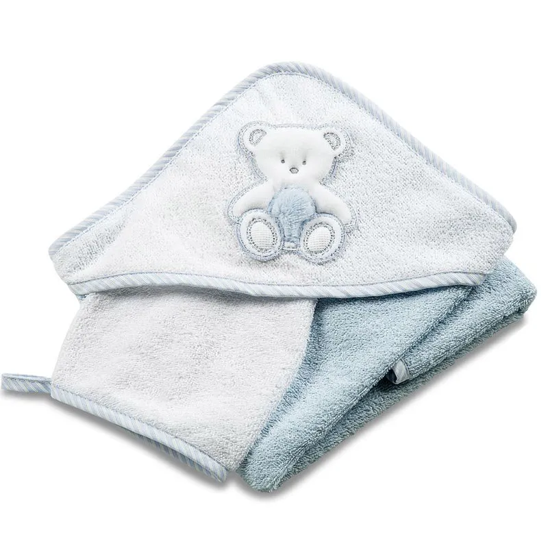 Asciugamano Accappatoio per Neonati 75x75x1 cm in Spugna di Cotone Peluche Azzurro