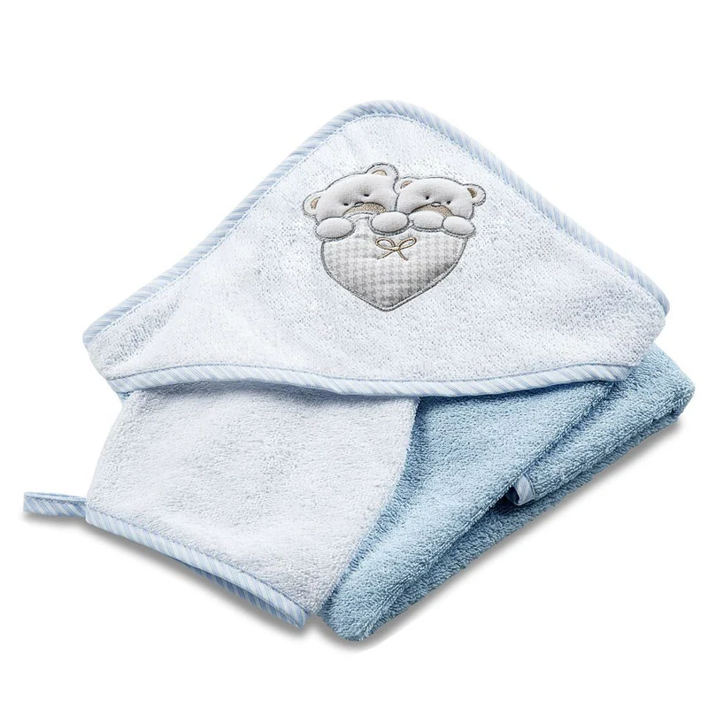 Asciugamano Accappatoio per Neonati 75x75x1 cm in Spugna di Cotone Lovely Azzurro
