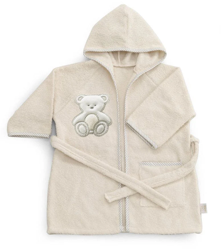 Accappatoio per Neonati 0-6 Mesi 50x30x2 cm in Spugna di Cotone Peluche Avorio