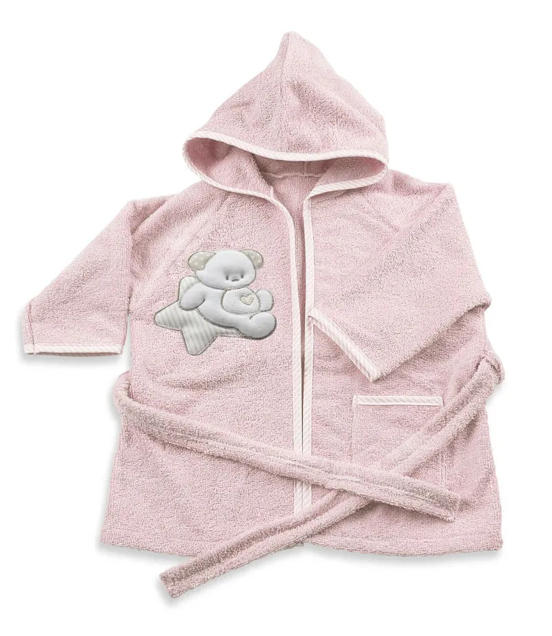 Accappatoio per Neonati 0-6 Mesi 50x30x2 cm in Spugna di Cotone Sweet Rosa