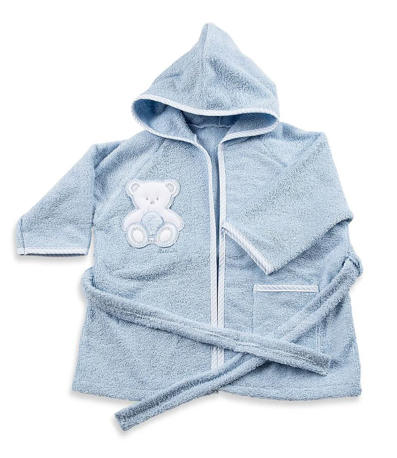 Accappatoio per Neonati 6-18 Mesi 50x30x2 cm in Spugna di Cotone Peluche Azzurro