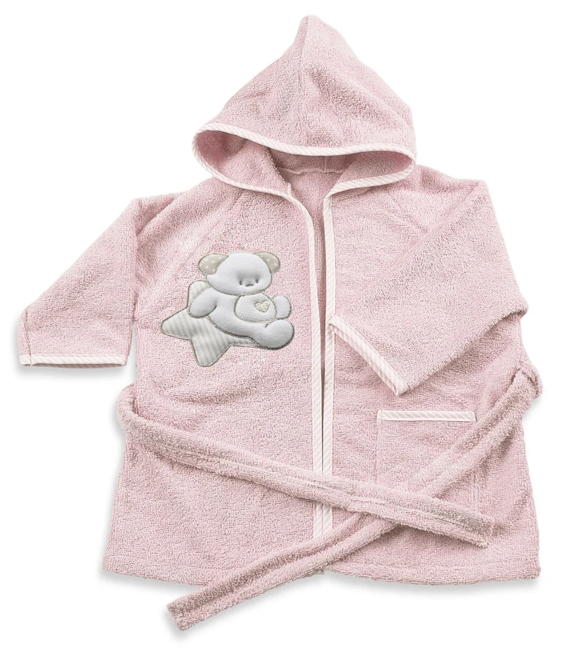 Accappatoio per Neonati 6-18 Mesi 50x30x2 cm in Spugna di Cotone Sweet Rosa