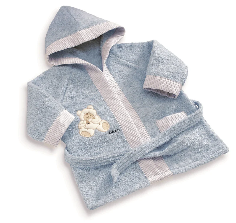 Accappatoio per Neonati 0-6 Mesi 50x30x2 cm in Spugna di Cotone Azzurro