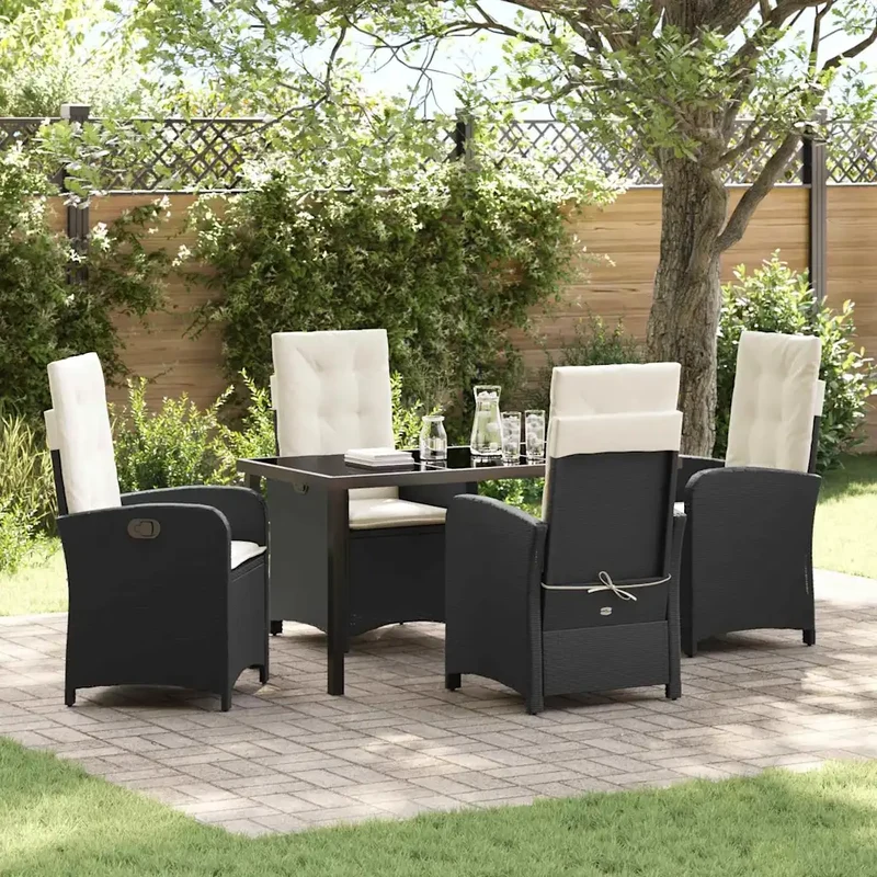 Set da Pranzo per Giardino 5 pz Nero polyrattan 3380255