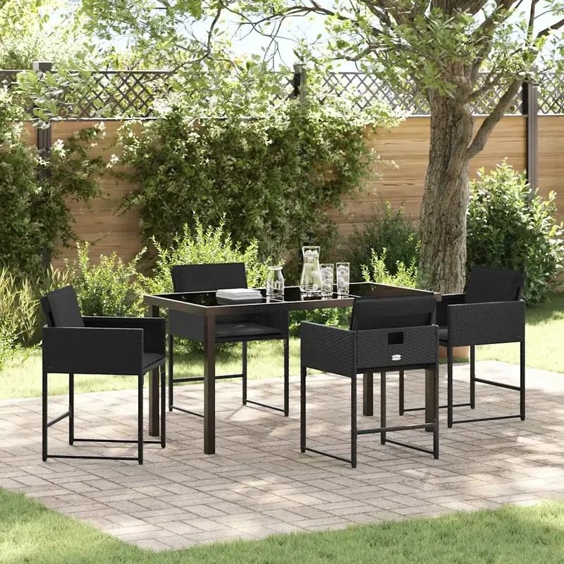 Set da Pranzo per Giardino 5 pz Nero polyrattan 3380009