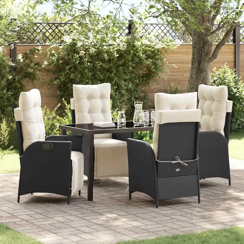Set da Pranzo per Giardino 5 pz Nero polyrattan 3380528