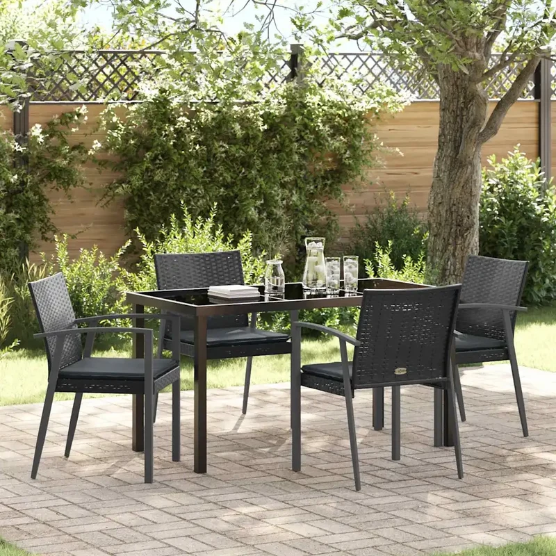 Set da Pranzo per Giardino 5 pz Nero e Grigio Rattan in PE 3379067