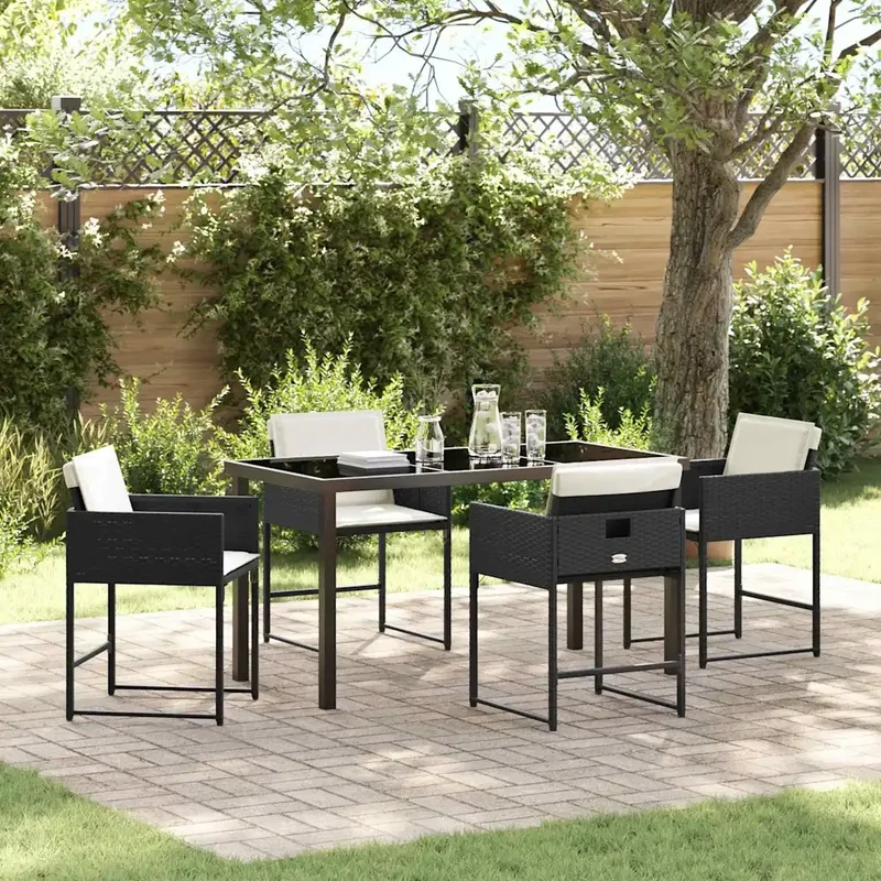 Set da Pranzo per Giardino 5 pz Nero polyrattan 3380005