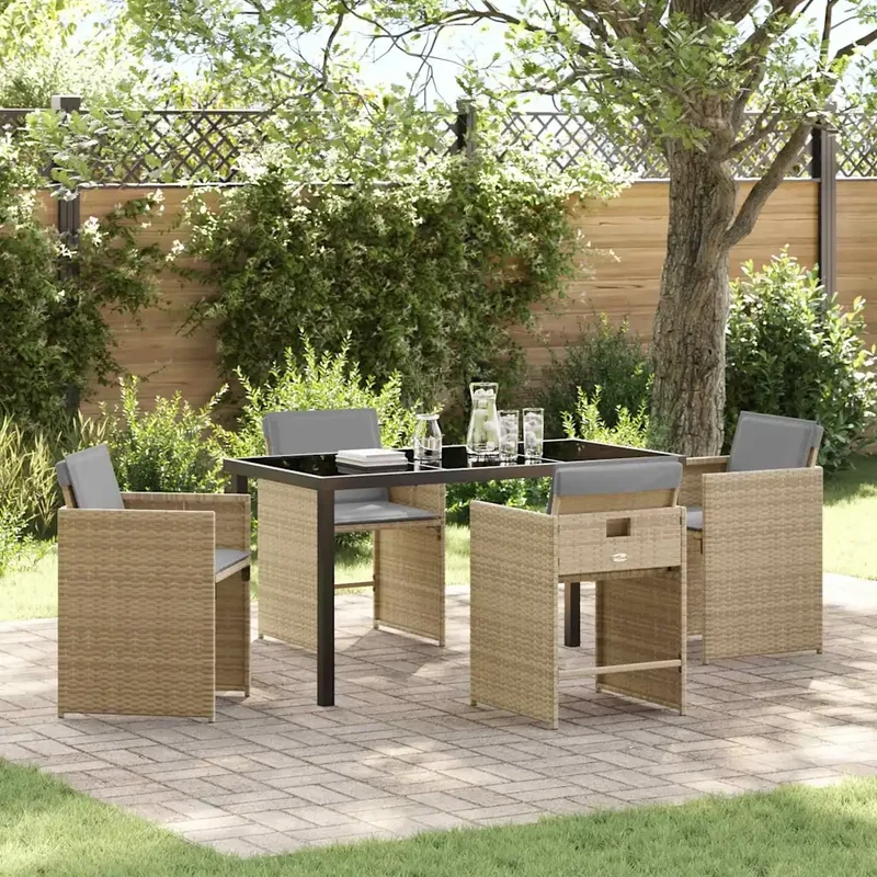 Set da Pranzo per Giardino 5 pz Beige polyrattan 3379997