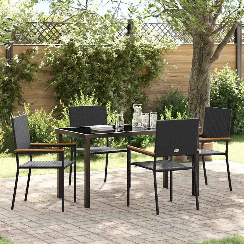 Set da Pranzo per Giardino 5 pz Nero polyrattan 3379704