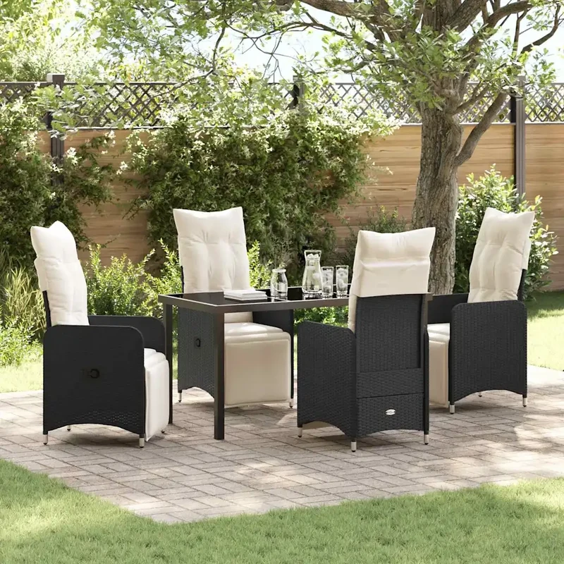 Set da Pranzo per Giardino 5 pz Nero polyrattan 3379662