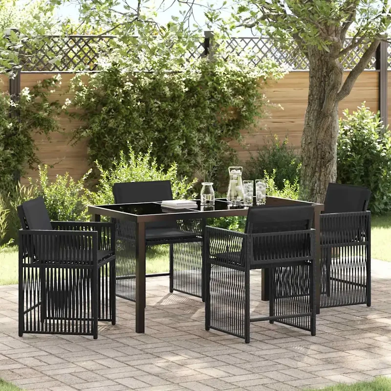 Set da Pranzo per Giardino 5 pz Nero polyrattan 3380774