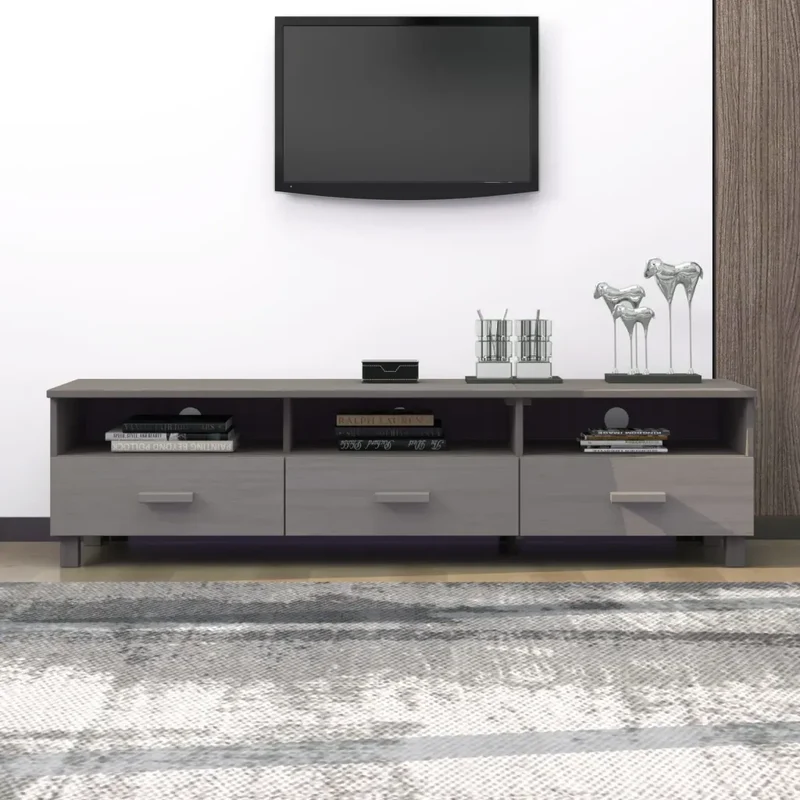 Mobile TV HAMAR Grigio Chiaro 158x40x40 cm in Legno di Pino 340475