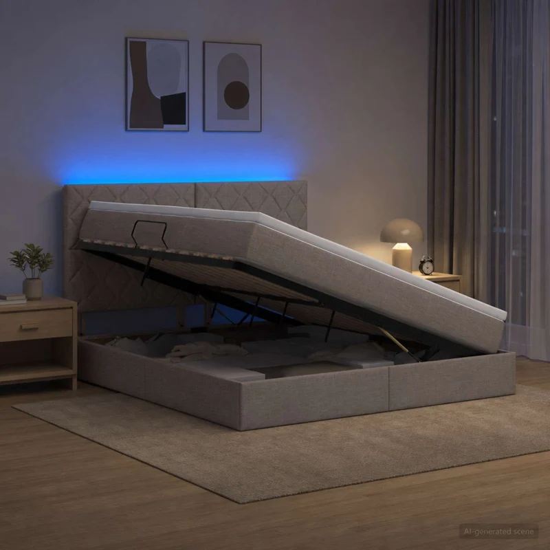 Letto con contenitore LED e materasso Tortora 180 x 200 cm 3460026