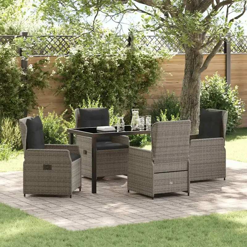 Set da Pranzo per Giardino 5 pz Grigio polyrattan 3380955