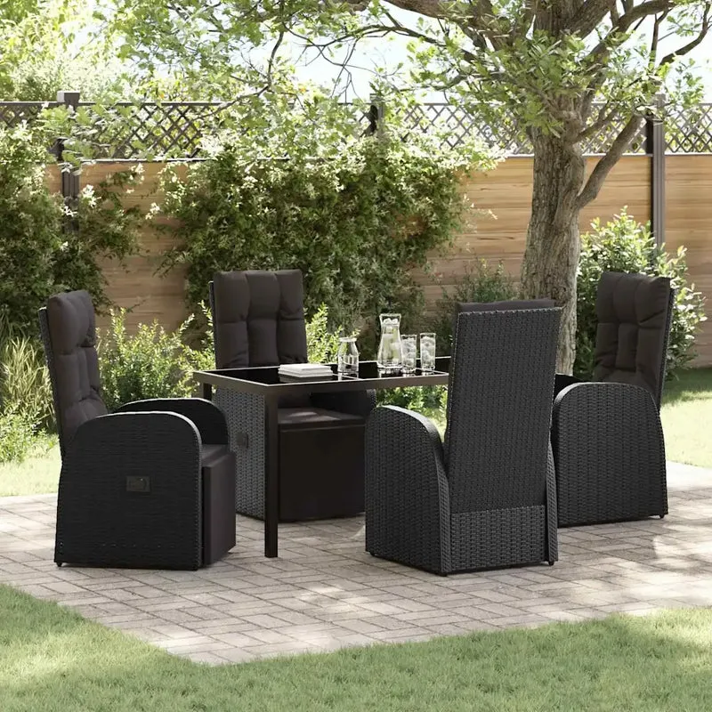 Set da Pranzo per Giardino 5 pz Nero polyrattan 3379515
