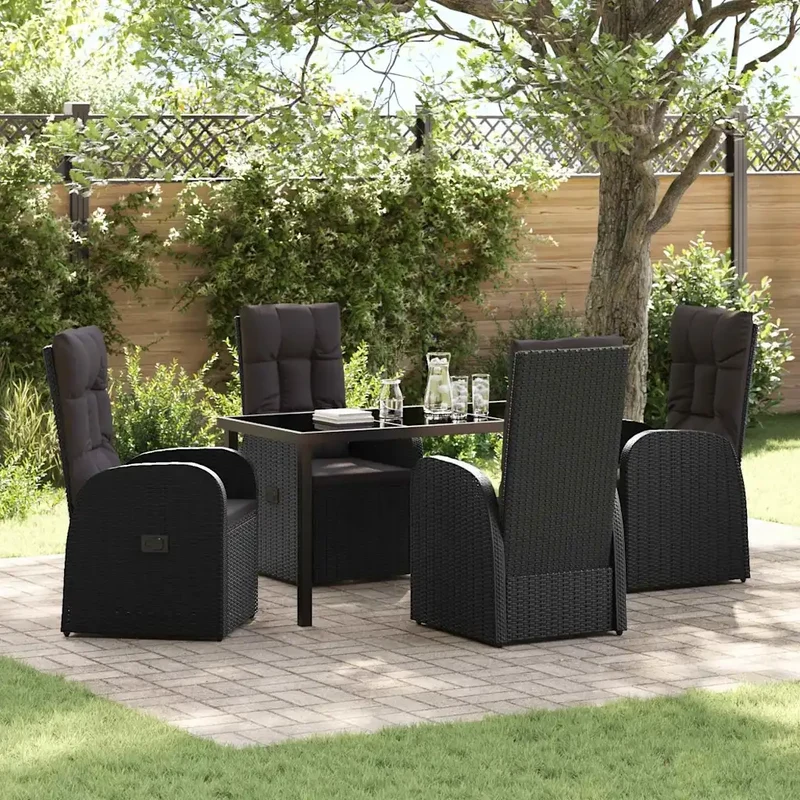 Set da Pranzo per Giardino 5 pz Nero polyrattan 3379508
