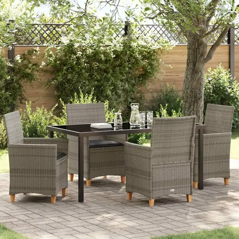 Set da Pranzo per Giardino 5 pz Grigio polyrattan 3381074
