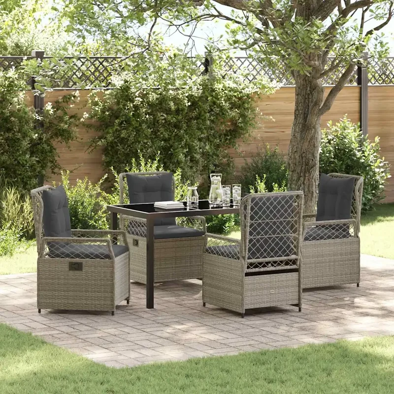 Set da Pranzo per Giardino 5 pz Grigio chiaro polyrattan 3381018