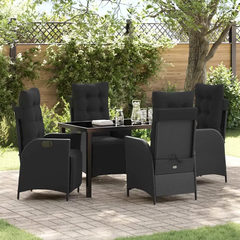 Set da Pranzo per Giardino 5 pz Nero polyrattan 3380535