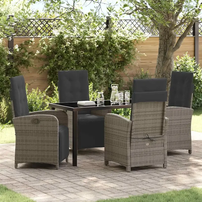 Set da Pranzo per Giardino 5 pz Grigio polyrattan 3380325