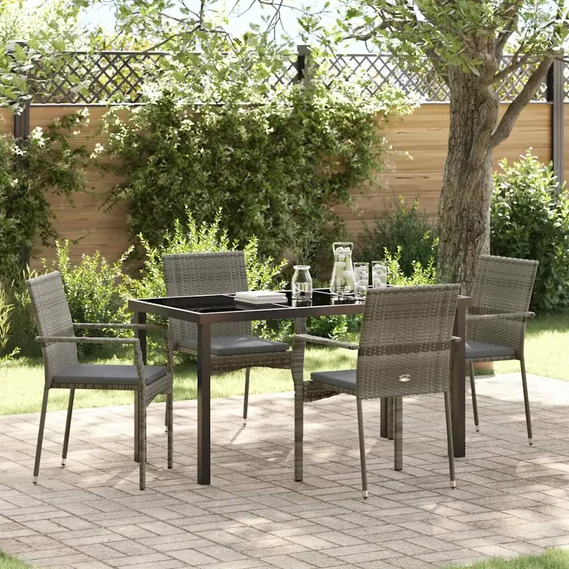 Set da Pranzo per Giardino 5 pz Grigio polyrattan 3380094