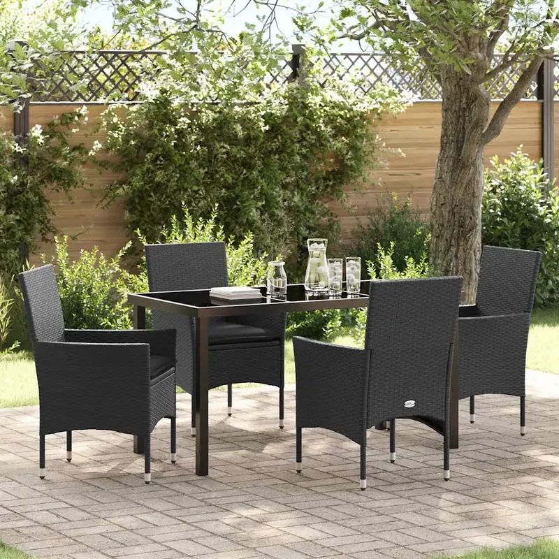 Set da Pranzo per Giardino 5 pz Nero polyrattan 3379774