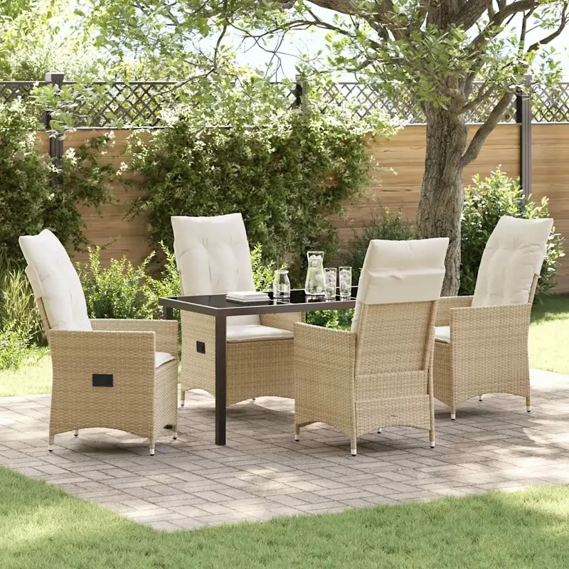Set da Pranzo per Giardino 5 pz Beige polyrattan 3379557