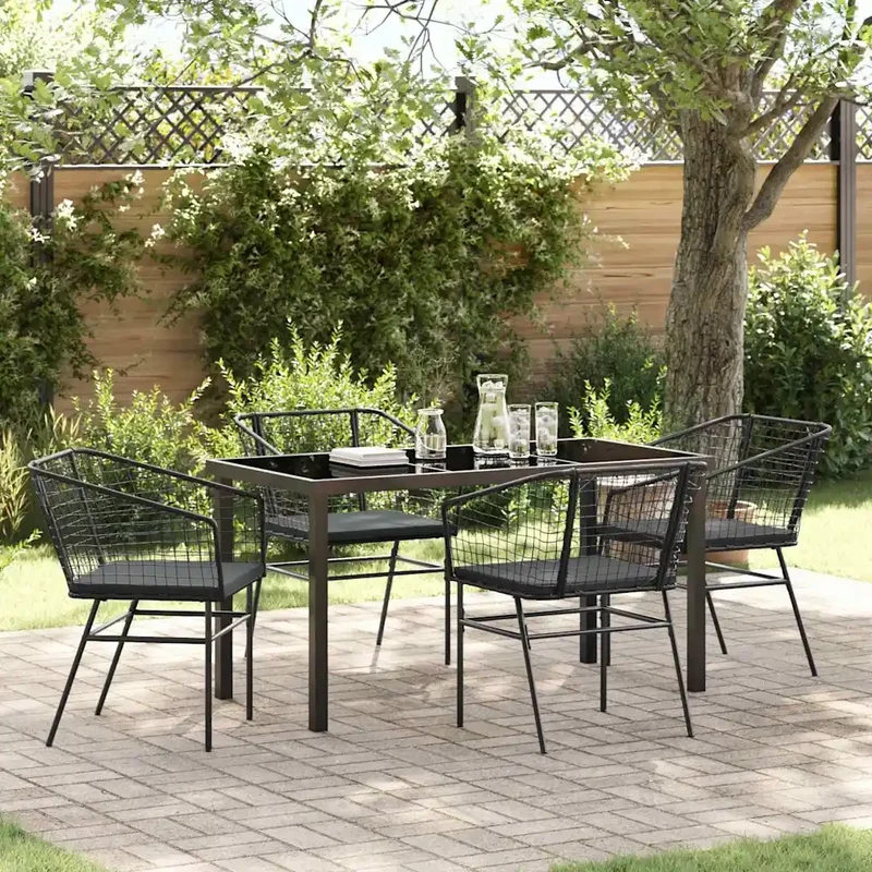 Set da Pranzo per Giardino 5 pz Nero polyrattan 3380906