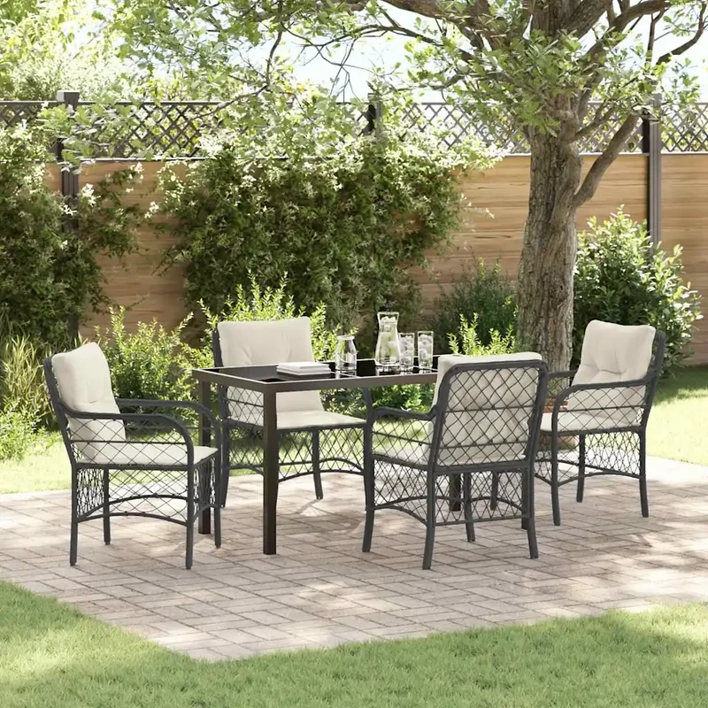 Set da Pranzo per Giardino 5 pz Nero polyrattan 3380199