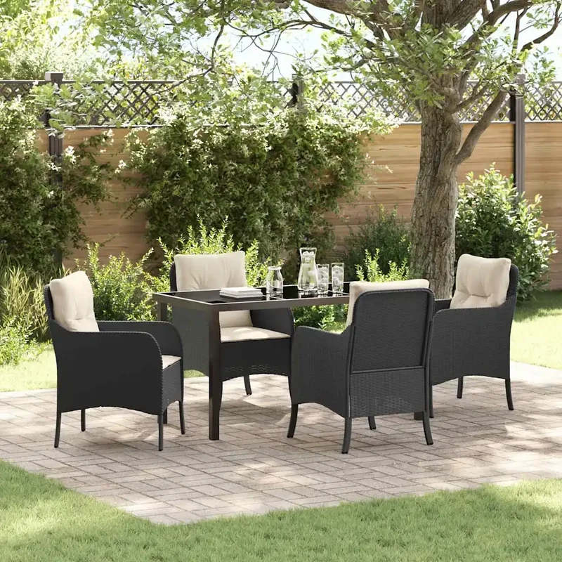 Set da Pranzo per Giardino 5 pz Nero polyrattan 3380143