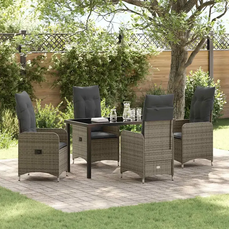 Set da Pranzo per Giardino 5 pz Grigio polyrattan 3379648