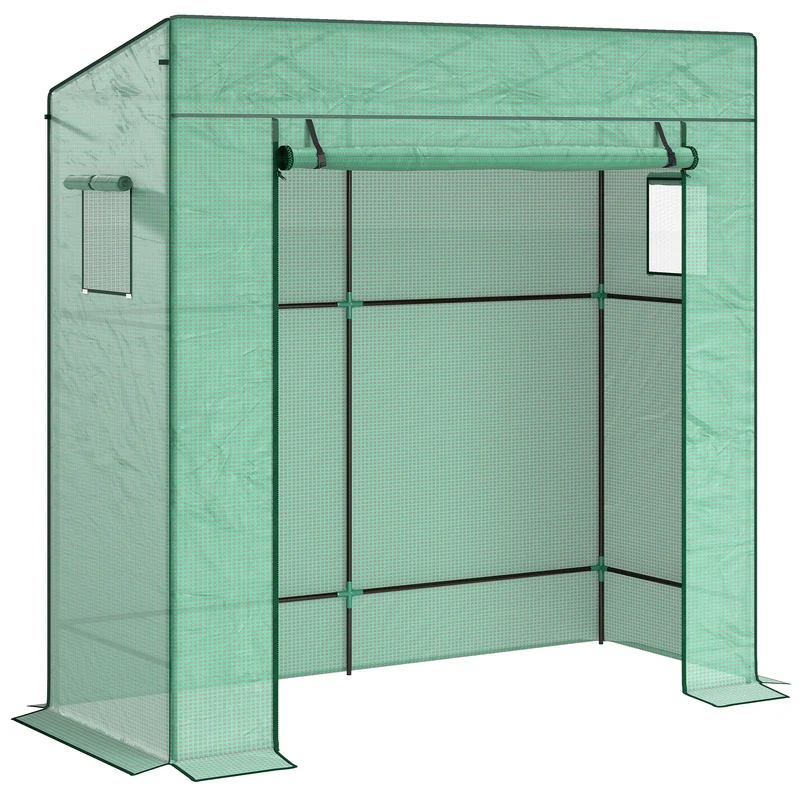 Serra per Piante 196x77x197 cm con 2 Finestre Laterali a Rete e Ingresso Avvolgibile in PE e Acciaio Verde