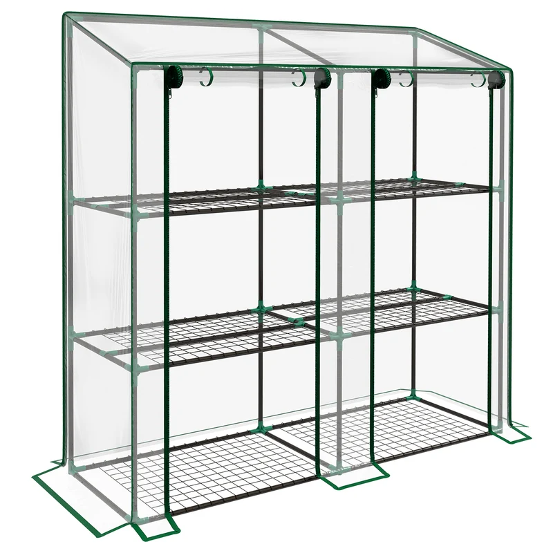 Serra da Giardino 143x46x151 cm con 6 Mensole e 2 Porte Avvolgibili Copertura in PE Trasparente
