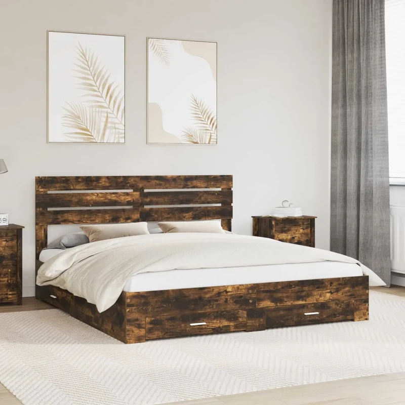 Struttura del letto con cassetto Rovere fumé 200 x 200 cm 3411612