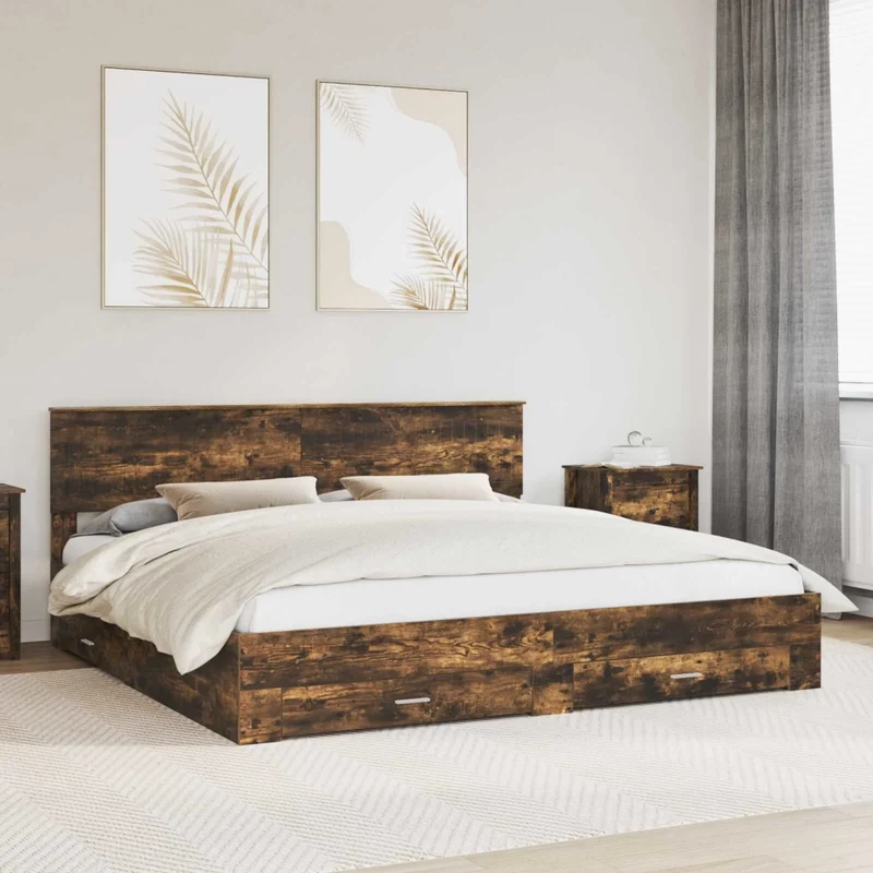 Struttura del letto con cassetto Rovere Fumo 200 x 200 cm 3410858