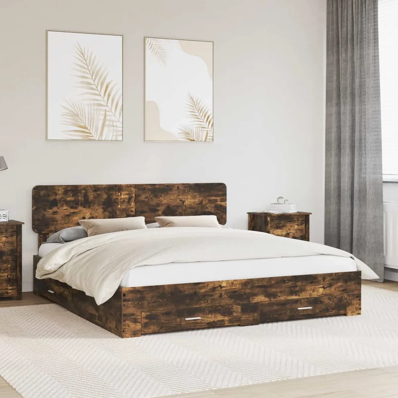 Struttura del letto con cassetto Rovere fumé 200 x 200 cm 3412336
