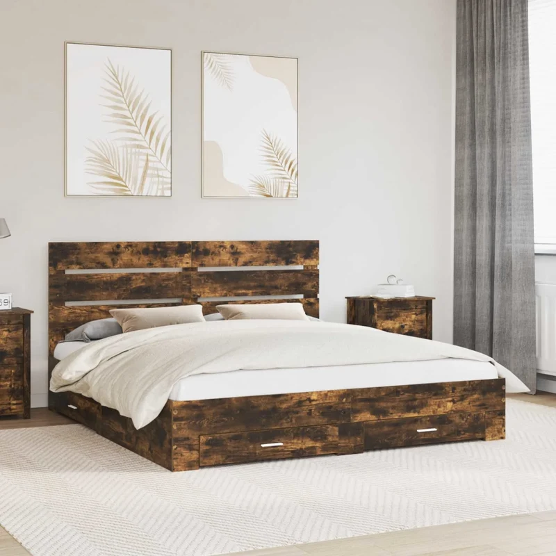 Struttura del letto con cassetto Rovere fumé 200 x 200 cm 3411941