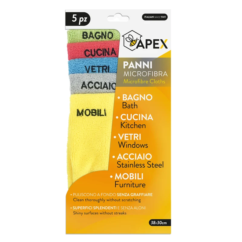 Set 5 Panni Microfibra Colorati con Destinazione D'utilizzo Apex