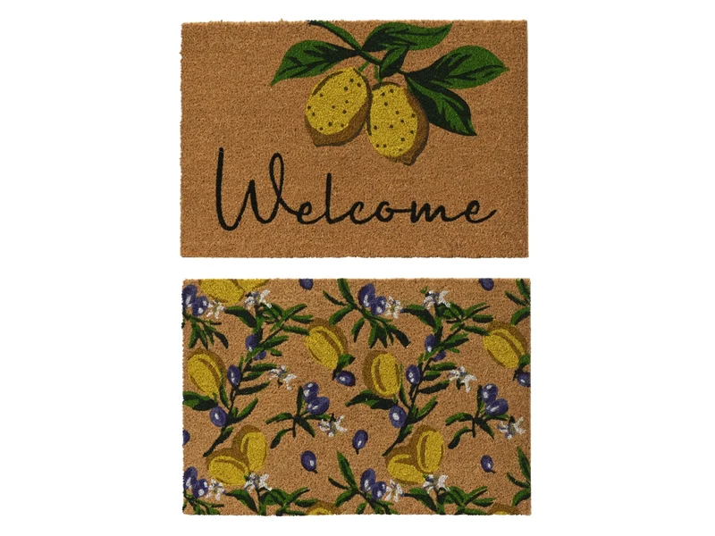 Zerbino in fibra di cocco con decoro limoni per interno ed esterno misura 40x60xh.1,5cm