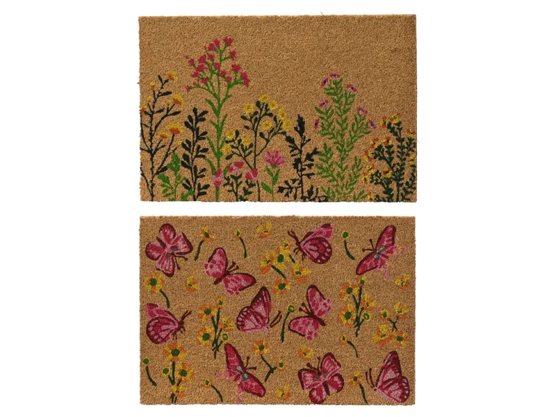 Zerbino in fibra di cocco con decoro floreale per interno ed esterno misura 40x60xh.1,5cm