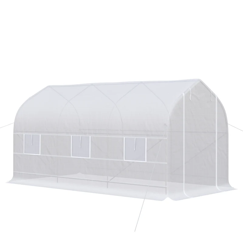 Serra a Tunnel Anti-UV 4x2x2 m con 6 Finestre a Rete e Ingresso Arrotolabile in Metallo e PE Bianco