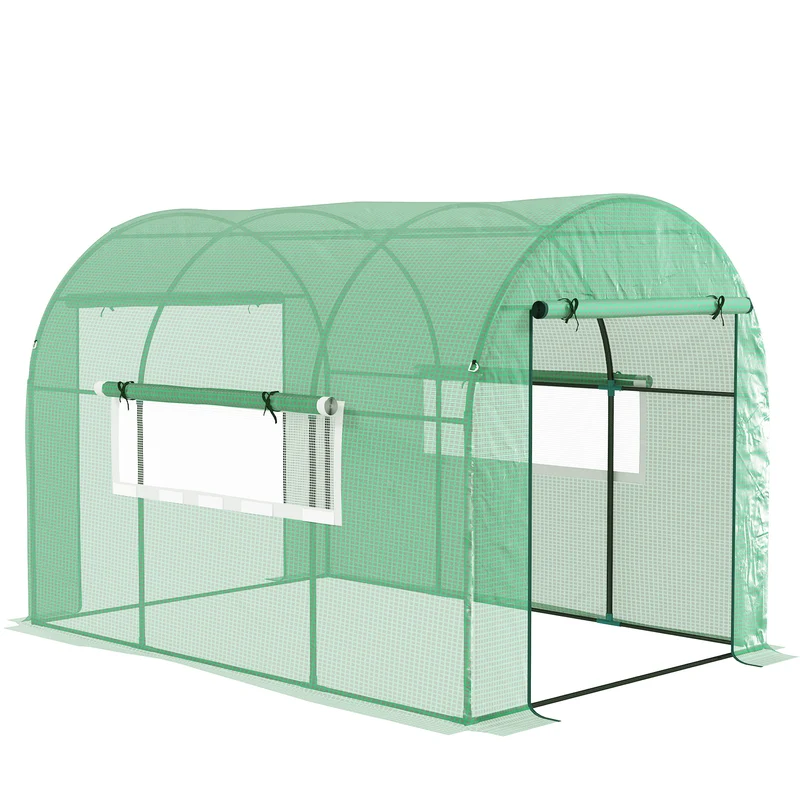 Serra a Tunnel per Orto 3x2x2 m con Porte Avvolgibili e Finestre in Acciaio e PE Anti UV Verde