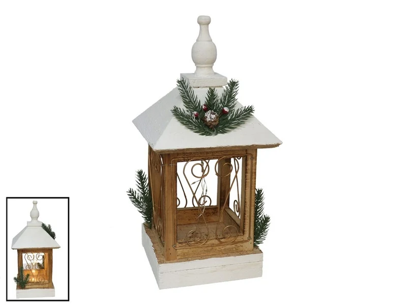 Lanterna in legno con 5 led 34cm