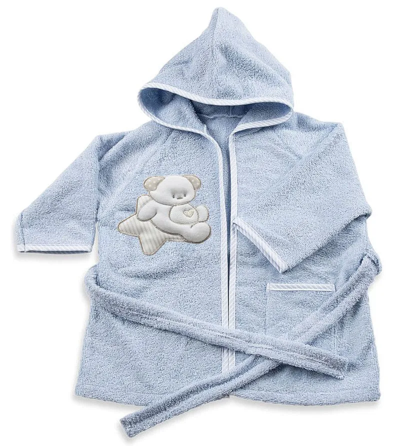 Accappatoio per Neonati 6-18 Mesi 50x30x2 cm in Spugna di Cotone Sweet Azzurro