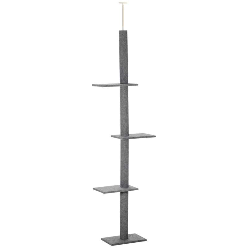 Albero Tiragraffi per Gatti a Soffitto 4 Livelli 43x27x228-260cm Altezza Regolabile Grigio