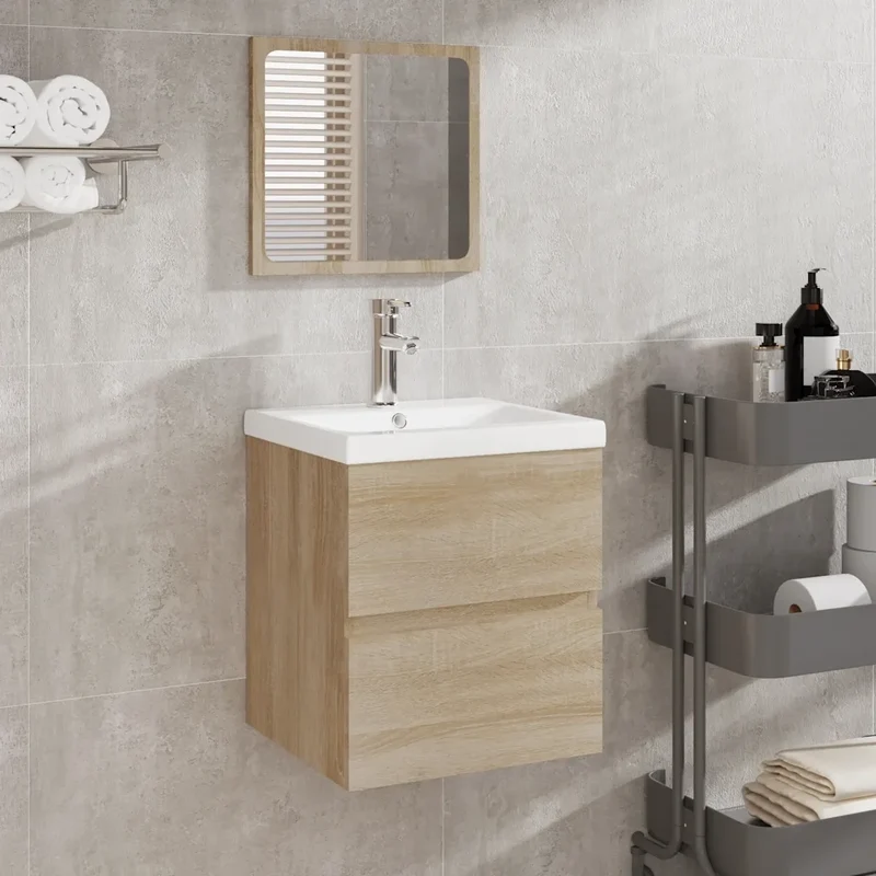 Mobile da Bagno con Specchio Rovere Sonoma in Legno Multistrato 804866