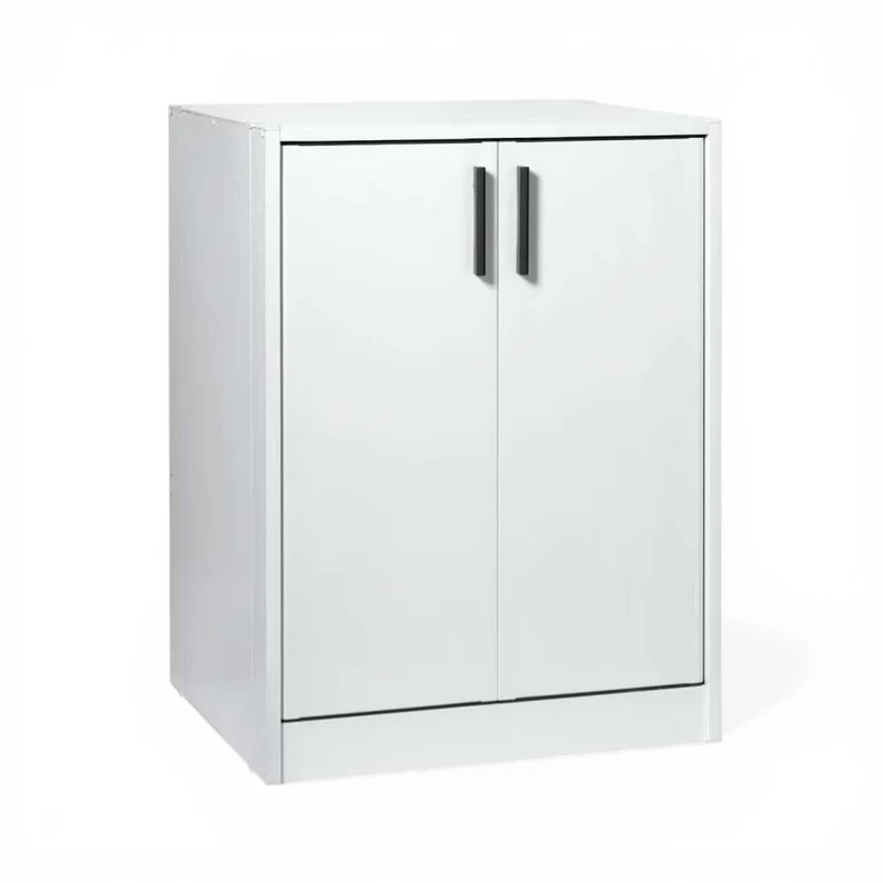 Mobile coprilavatrice in pvc bianco con ante frontali e doppie maniglie in resina grigia