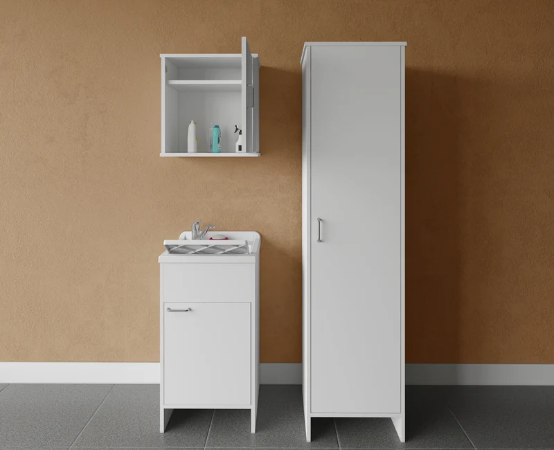 Composizione Lavanderia Negrari - Set 3 Pezzi: Lavatoio, Pensile e Colonna in PVC